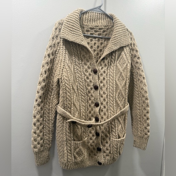 Beautiful Vermont handmade fisherman’s sweater cardigan cable knit L cream - Picture 1 of 4